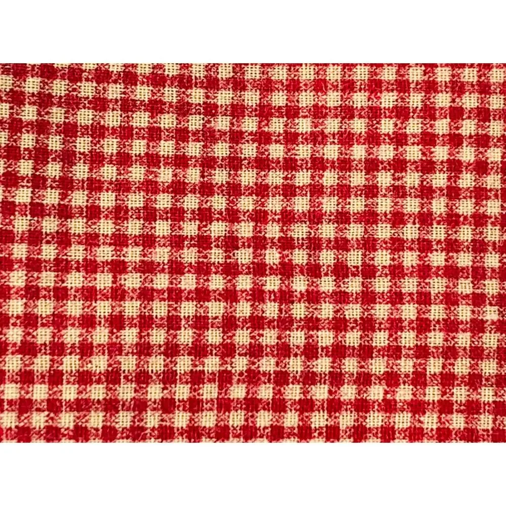 Gingham Fabric Cotton Red Checked Beige Small Squares Lot 1 Yard 51 Inches Wide